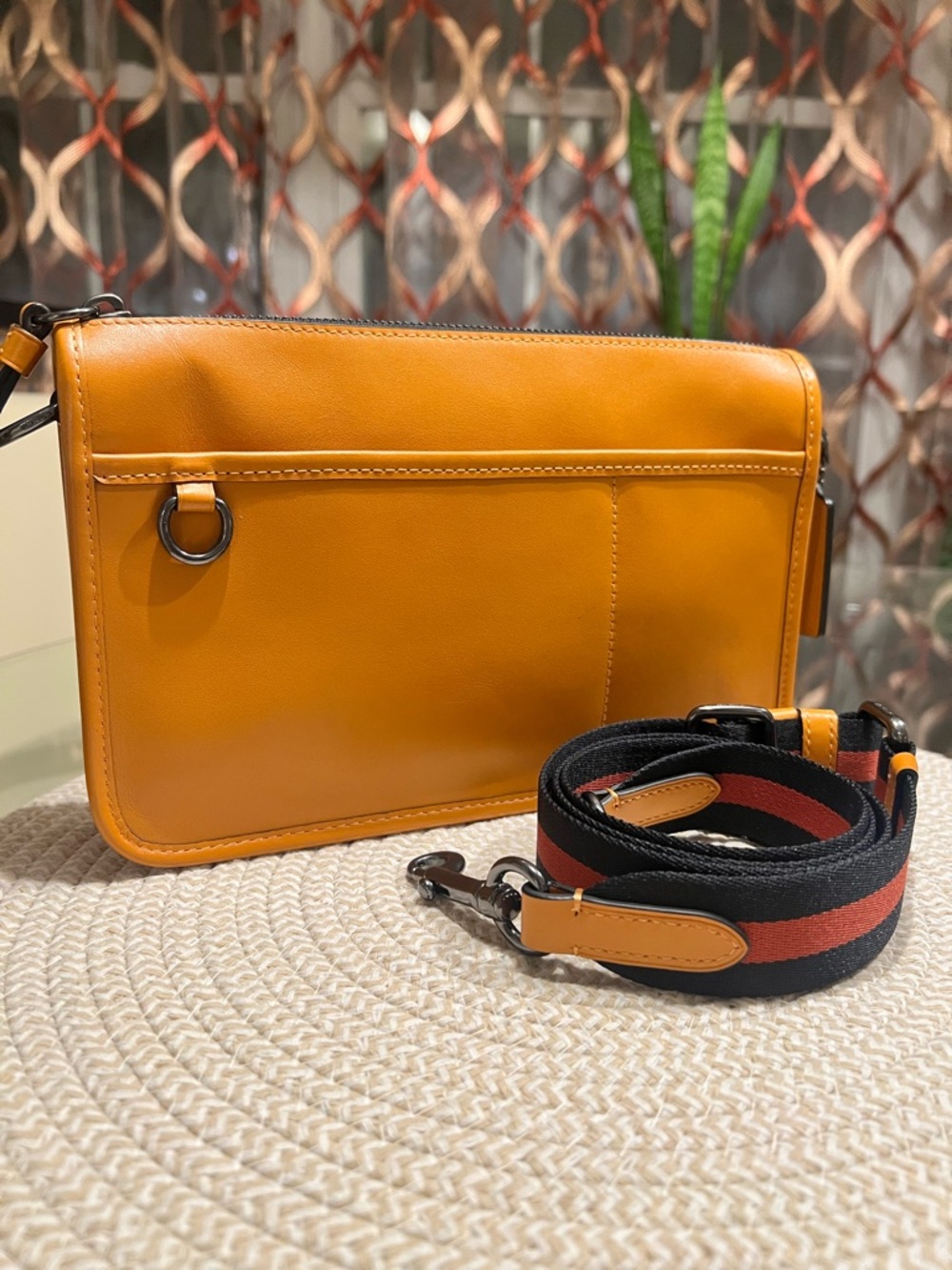 Coach Emery / Varsity Stripe Crossbody Bag – Orange Leather Messenger